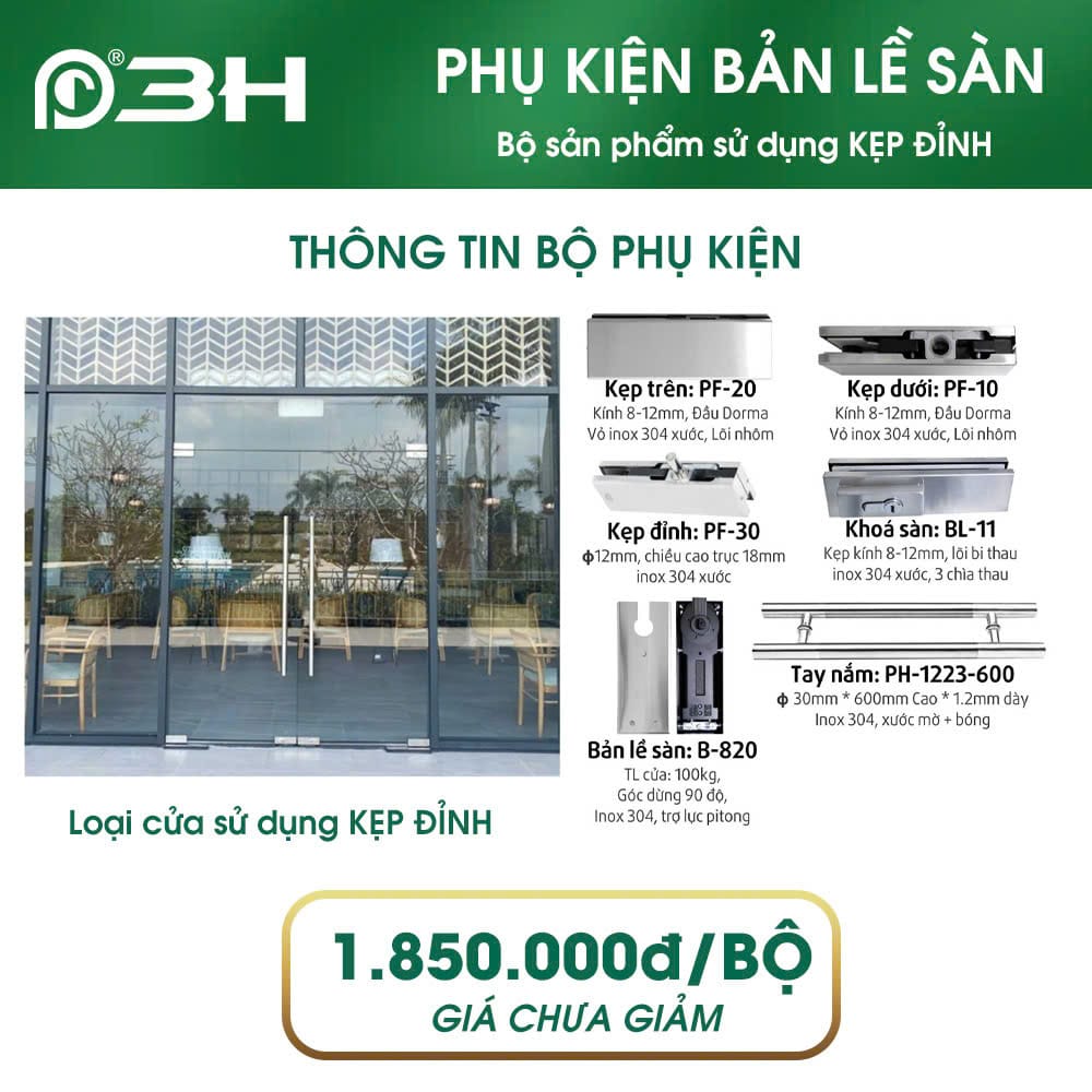 Bản lề sàn loại cửa sử dụng kẹp đỉnh
