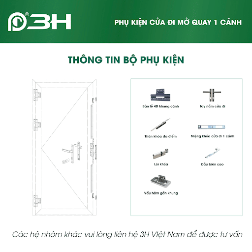 Combo bản lề 4D cho bộ cửa mở quay 1 cánh hệ 55