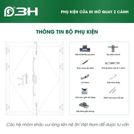 Combo bản lề 4D cho bộ cửa mở quay 2 cánh hệ 55